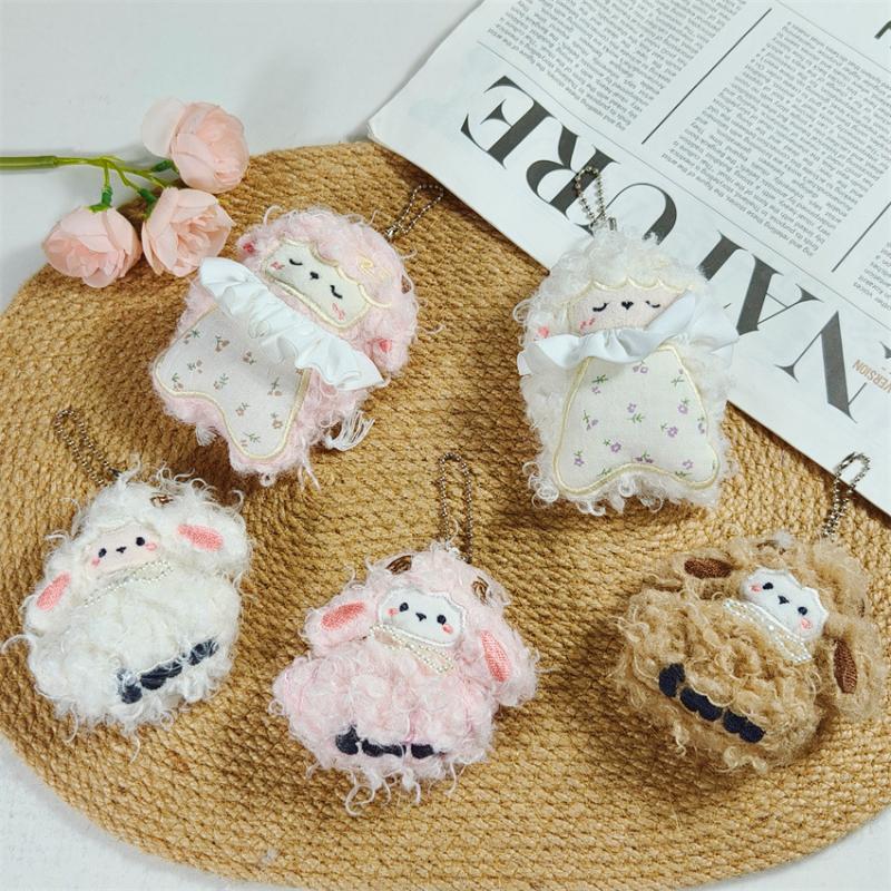 Sleeping Sheep Plush Pendant Cute Fluffy Ruffle Collar Mini Cartoon Stuffed Ornament for Crossbody Bag Decor Gifts for Teens