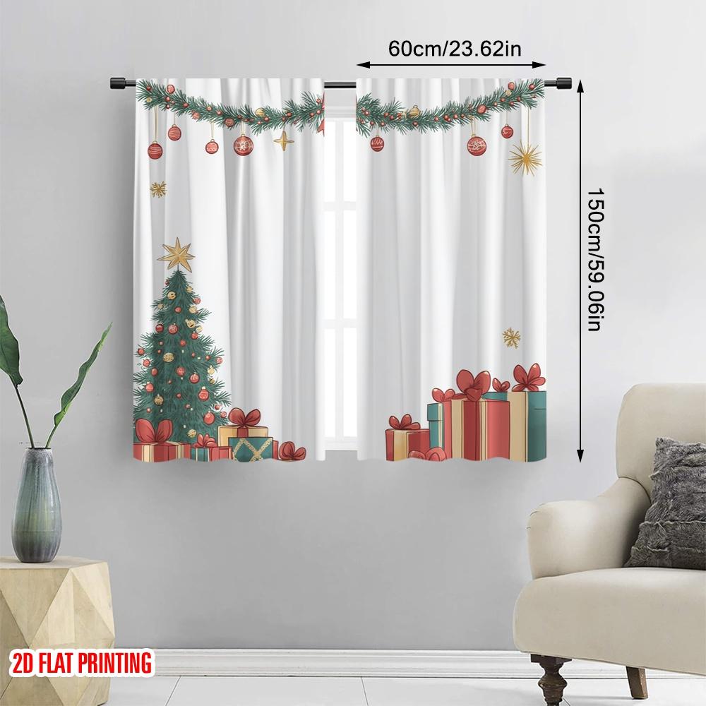 2pcs  2D plane printing Curtains&Window Treatment Christmas Tree Gift Garlands Ornaments (2) Versatile 100% Polyester (without
