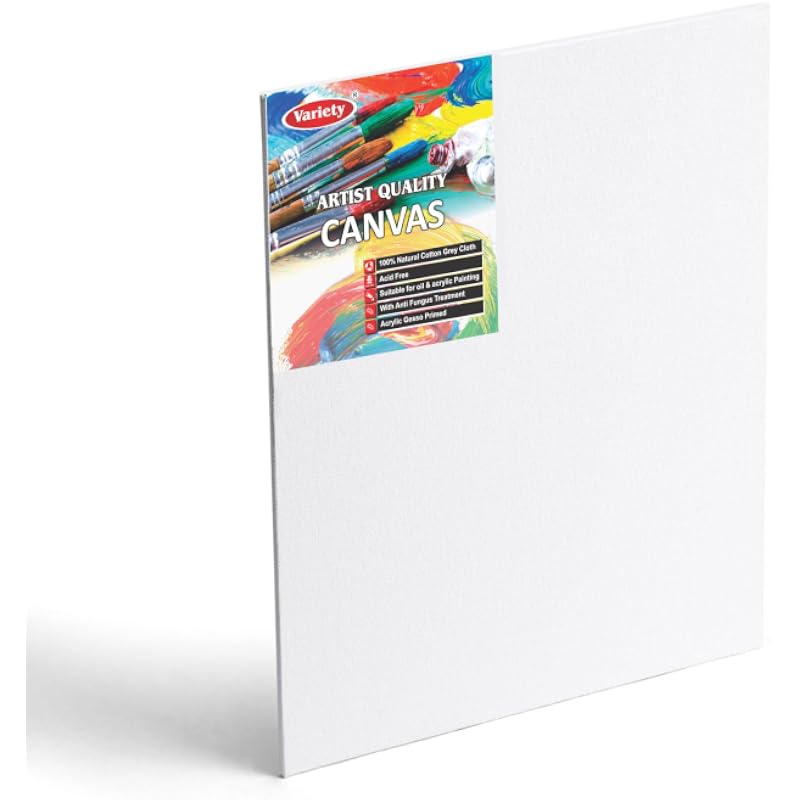 Variety Canvas Fine Grain 100% Cotton Canvas 7Oz Primed Board (Pure White, 12X16 [Set Of 4])