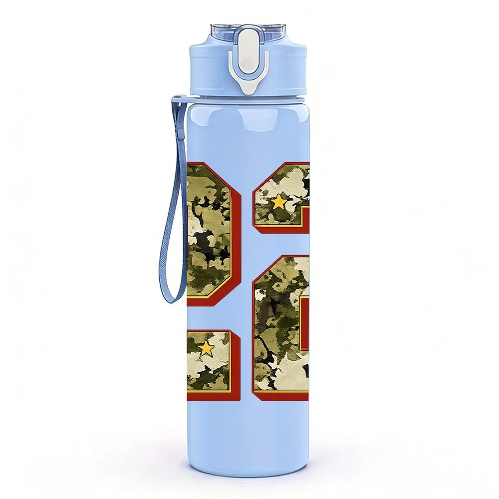 1PC Number 22 Camo Digital Number Print 750ml Color Plastic Sports Water Bottle Leakproof Flip Straw Lid Suitable for Sports Office Home Use