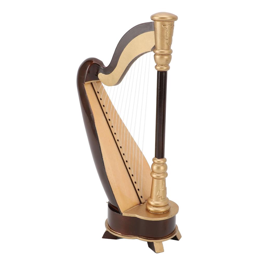 25cm Mini Harp Model with Music Miniature Musical Instrument Replica Ornament for Desk Bookshelf