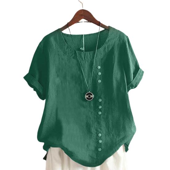 Woman Tops Round Neck Short Sleeves Solid Color Pullover Breathable Casual Wear Oversize Summer Loose Cotton Linen Leisure Shirt Women Clothes