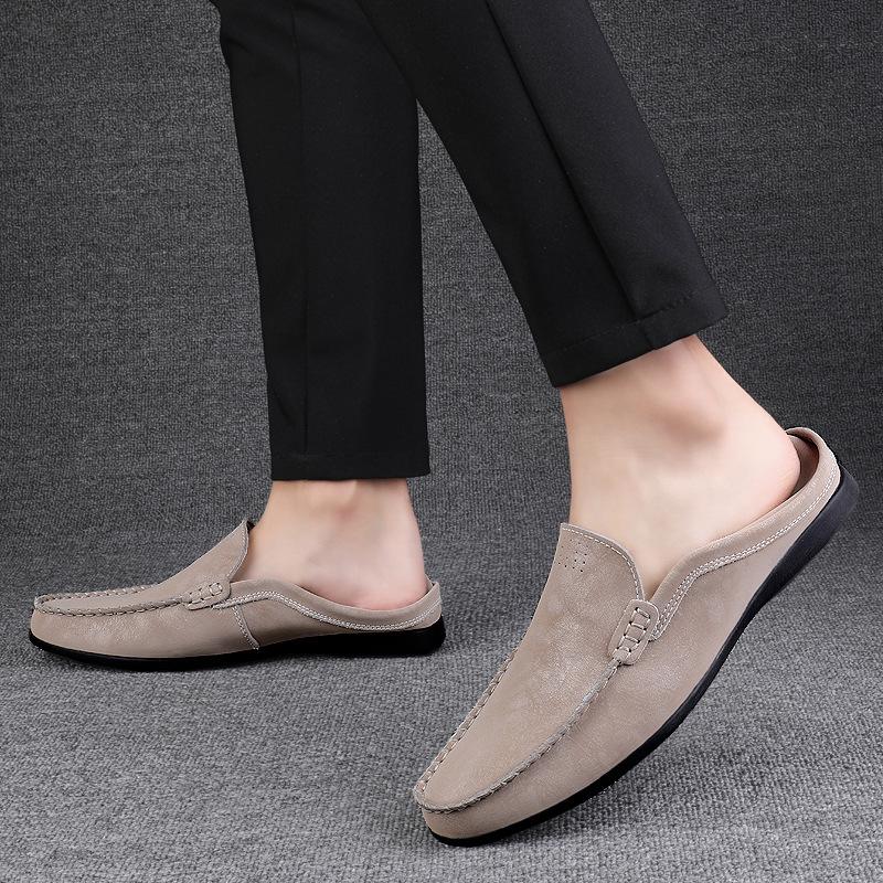 Men's shoes 2025 summer new fashion men's mature style step on the heel put stinky feet casual shoes light luxury high-end leather shoes
