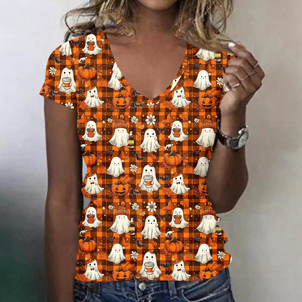 Women's V-Neck Halloween Print Blouse Lightweight Spring Summer Top