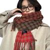 Plaid Scarf for Girls In Winter New Double Sided Korean Style High End Thickening with Coat Retro Scarf