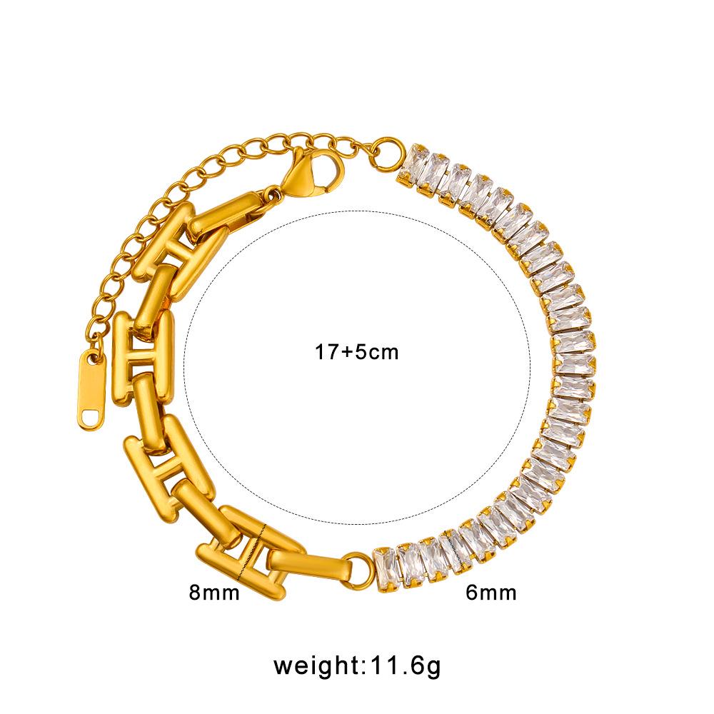 Luxury Diamond Chain Necklace  Bracelet Set: Titanium Steel, 18K Gold Finish
