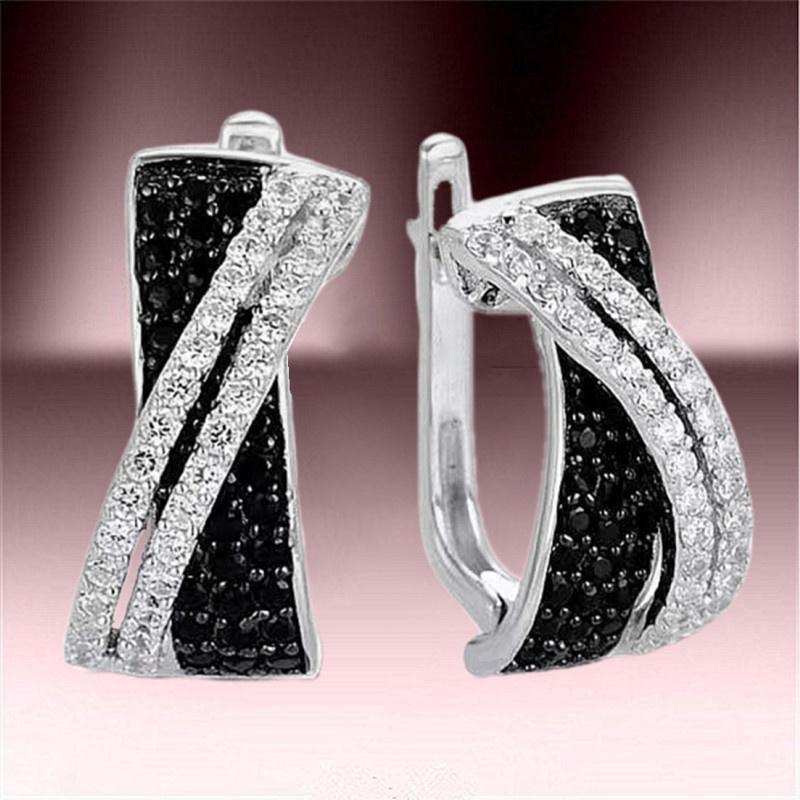 ZAKOL Trendy Crystal Earrings For Women Black And White Zircon Fashion Champagne Gold Color Earrings Wedding Zircon Gifts