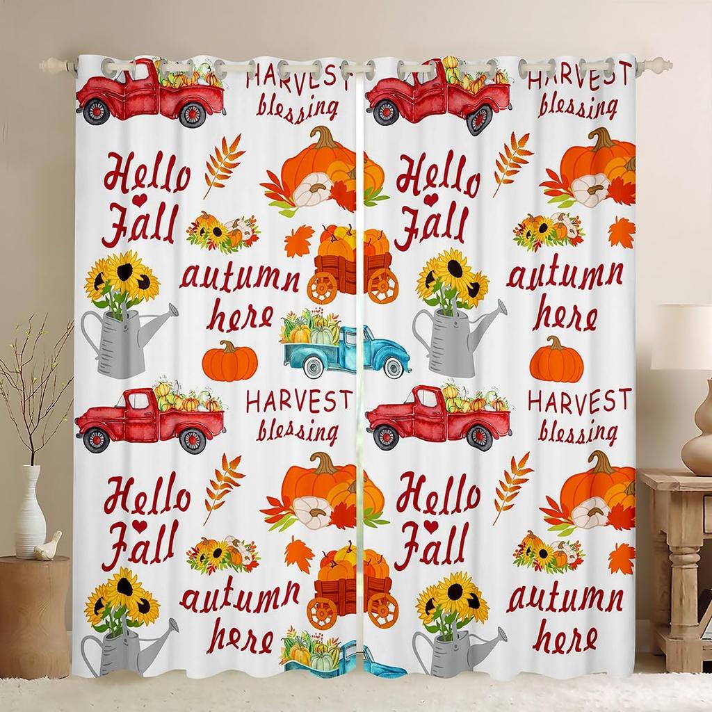 Autumn Leaf Pumpkin Print Curtain Fall Festival Curtains Bedroom Living Room Happy Thanksgiving Decor With Blackout Polyester Perfect For