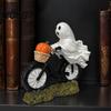 Small Ghost Figurine with Pumpkins Halloween Riding Motorcycle Figurine, Novelty Rider Resin Artistic Craft Statue Pumpkin for Indoor Home Desk