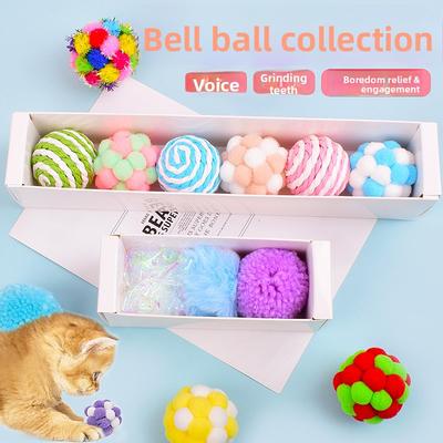 Katzen-Spielzeug Elastischer Ball - Handgefertigtes Plüsch-Glockenball-Geschenkset - Katzens Allein-Ball, der Langlebig und Kratz- und Kaubeständig ist