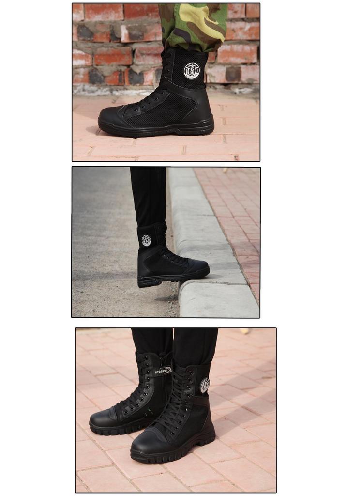 Men's High-Top Black Tactical Safety Boots - Non-Slip, Breathable, Durable for All Seasons Hiking