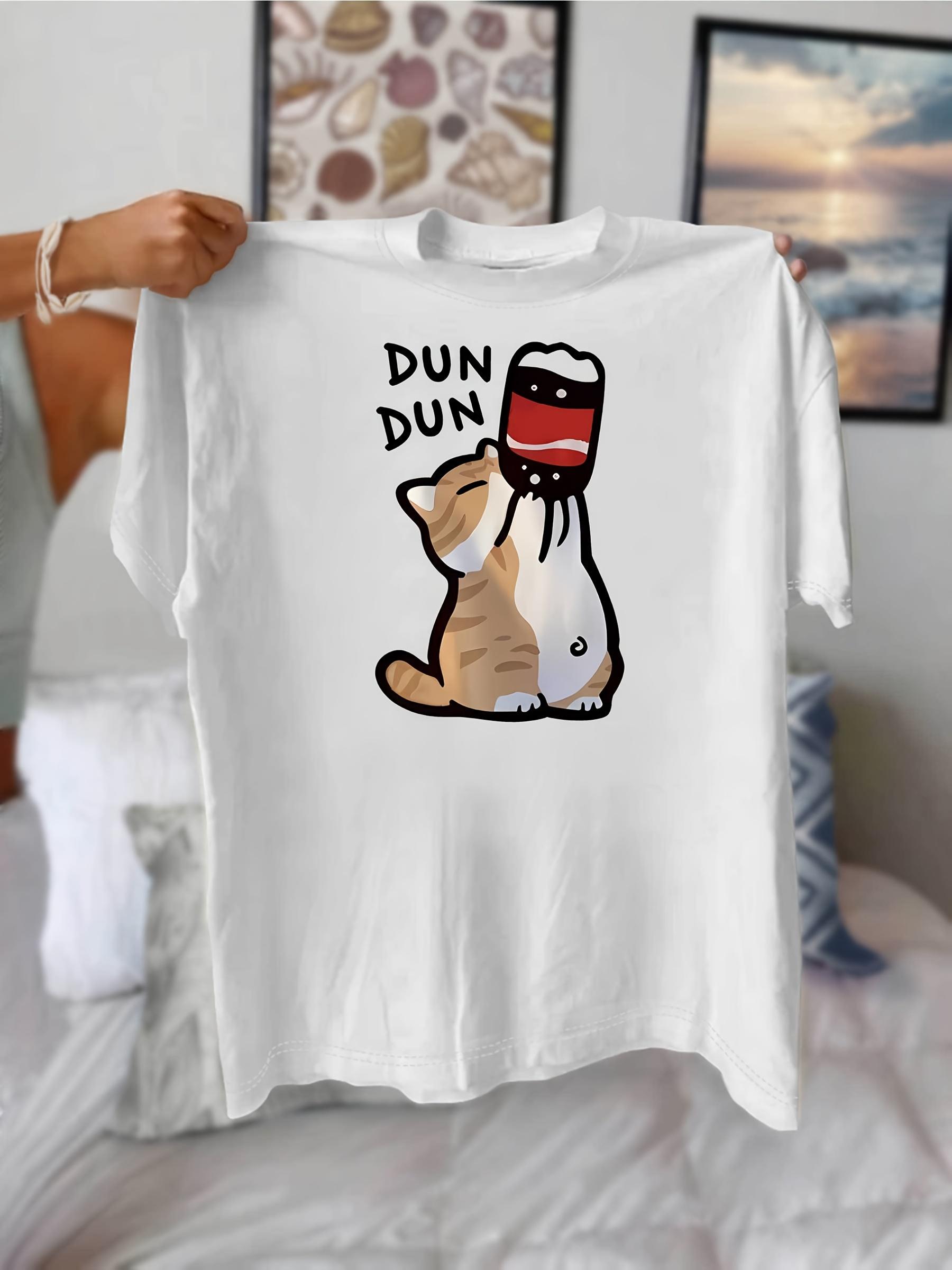 

Cute Cartoon Cat DUN DUN Soda Can Womens Crewneck Casual Short Sleeve TShirt Summer Harajuku Streetwear Tops Tees S