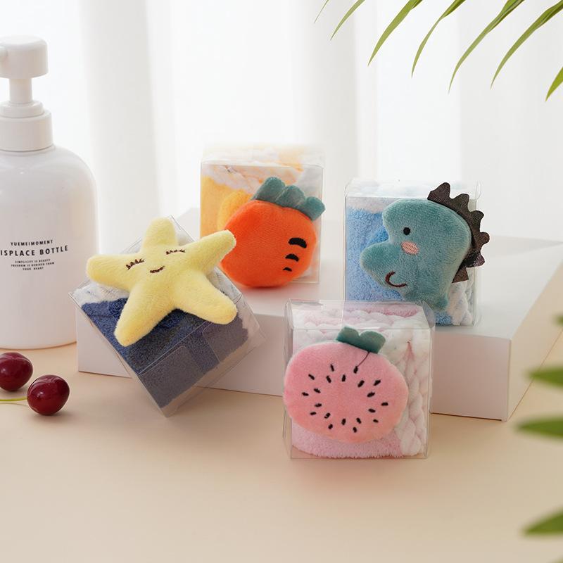 

Kindergarten cartoon doll hand towel coral fleece thickened soft absorbent square towel kitchen hanging children s hair 30*30cm рожевий