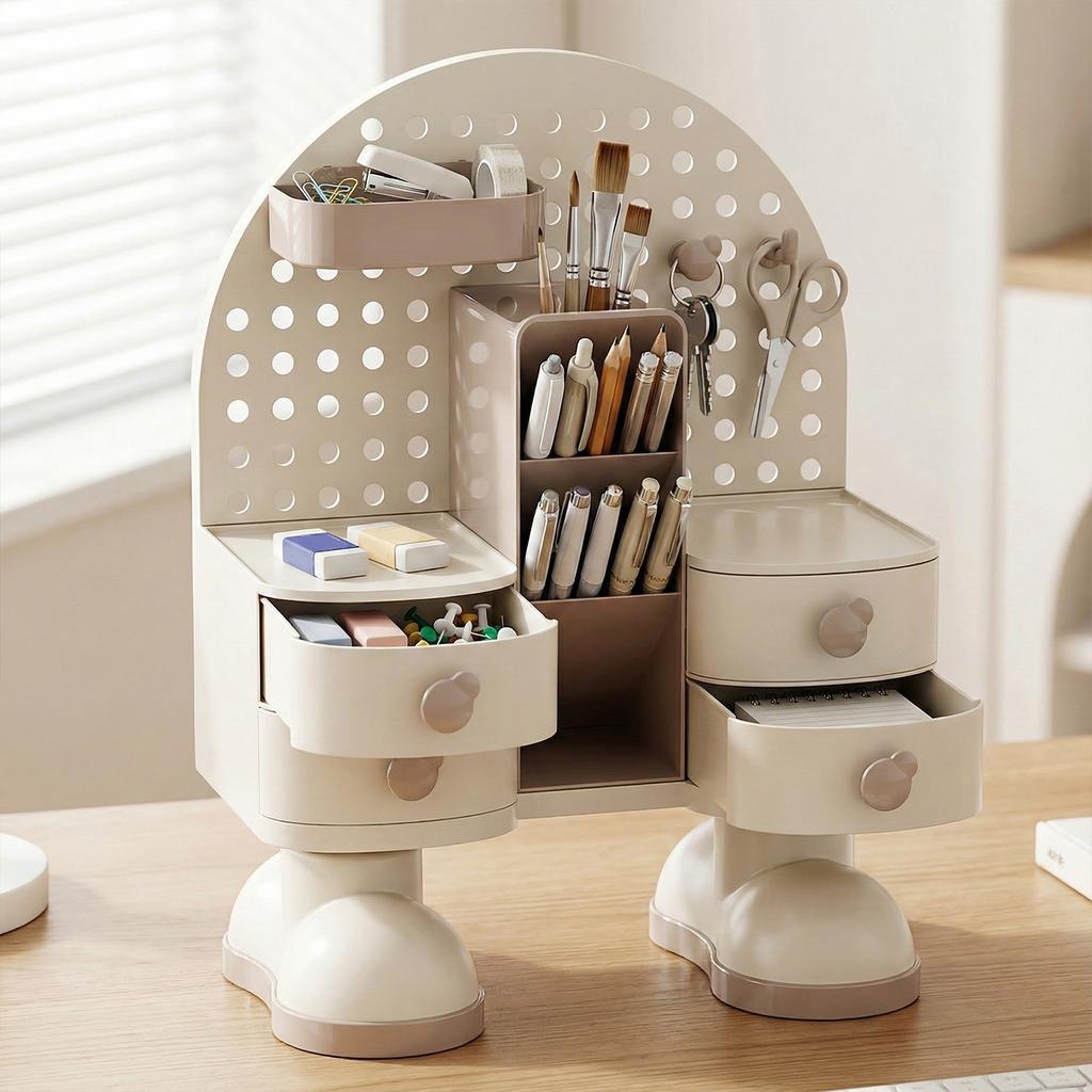 Creative Desktop Organizer with Drawers Pen Holder & Stationery Storage Box for Office School Home Makeup Desk Supplies