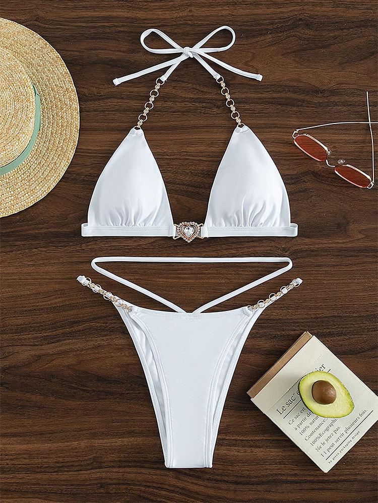 2025 European and American Solid Color Women's Sexy Bikini Split Swimsuit