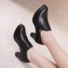 Comfortable Deep Mouth Soft Leather Anti-slip Shoes Platform Autumn 2024 Women's Block Black High Heels Office Mother Shoes33-43