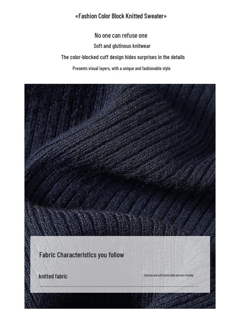 Women's Slim Fit Color Block Round Neck Knit Top