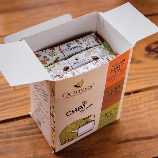 Octavius No Added Sugar Assorted 3 in 1 Premix Tea - 50 Pouches | Low Sugar | Ready Tea | Instant Tea (8 Gm X 50 Sachets)
