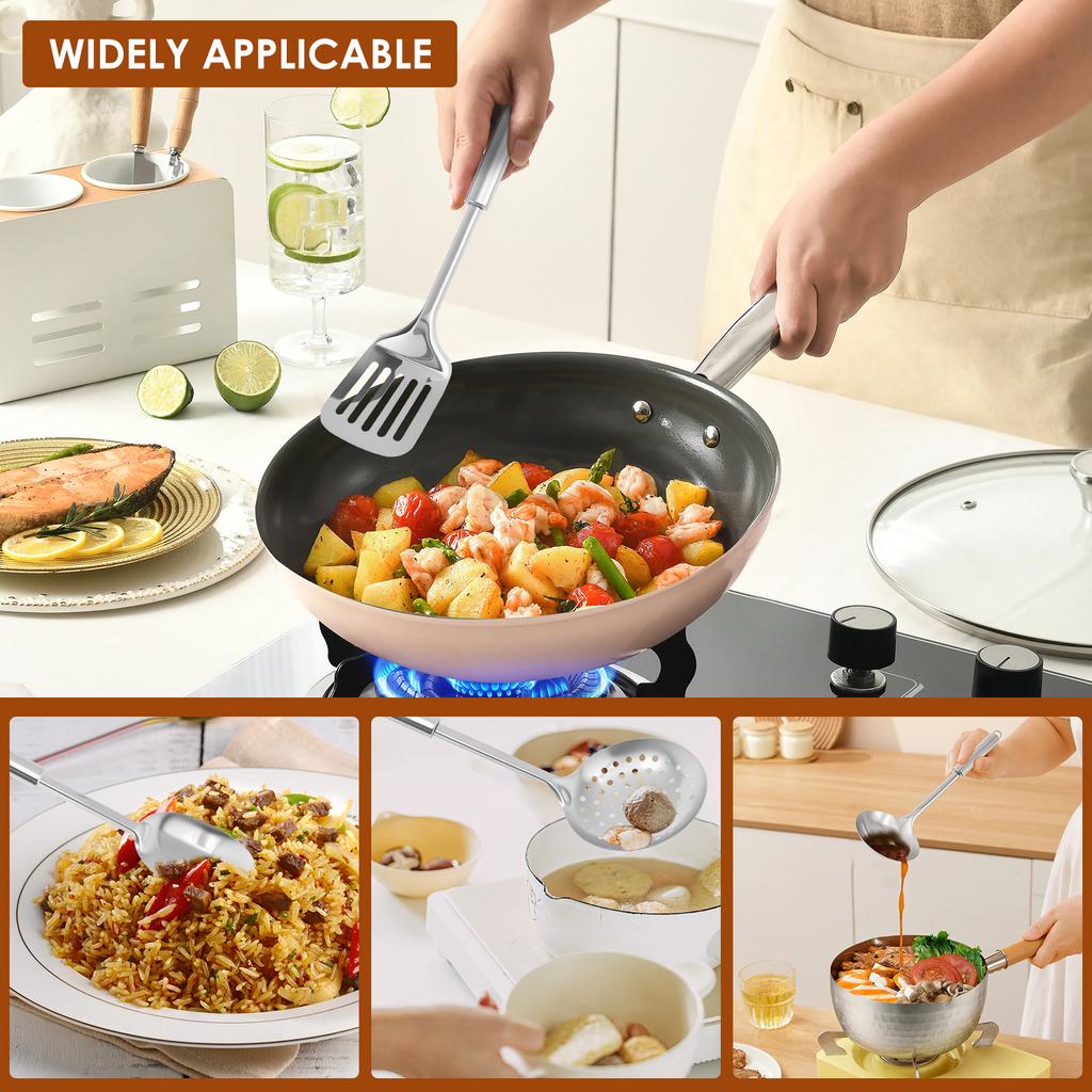 6 Pcs Cooking Utensils Set Stainless Steel Kitchen Utensil Set Heat Resistant Wok Utensils Set Versatile Kitchen Cooking Tools