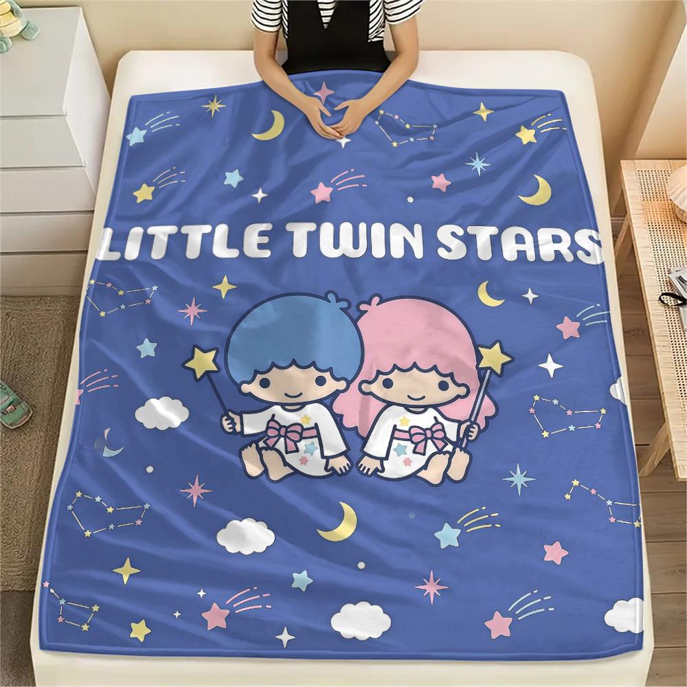 1PC Little Twin Stars Print Flannel Blanket, High quality All Seasons, Home Decor, Warmth and Comfort, Perfect for Christmas Gifts