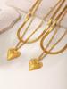 Qiong Yao 18K Gold Plated Stainless Steel Double Layer Heart Necklace with Water Ripple Chain