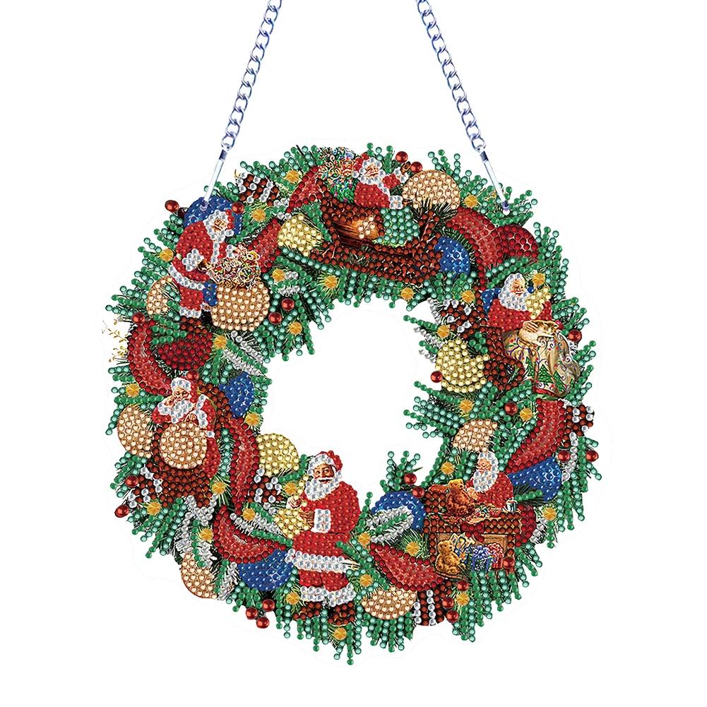 5D DIY Weihnachts-Diamantmalerei-Anhänger Weihnachts-Wanddeko Kranz Hängende Ornamente Diamantkunst Malerei Girlanden-Set