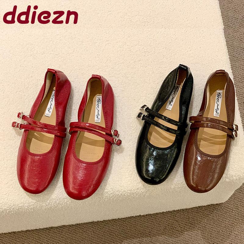 Fashion Footwear Round Toe Ladies Mary Janes Flats Shoes Soft Female Buckle Strap Fashion Shallow Women Flats With Shoes  lady