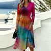 Women's Casual Print Long Sleeve V-Neck Dress with Pocket