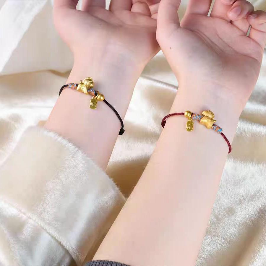 Golden Horse Zodiac Red String Bracelet for Men & Women - Hand-woven Fortune Charm