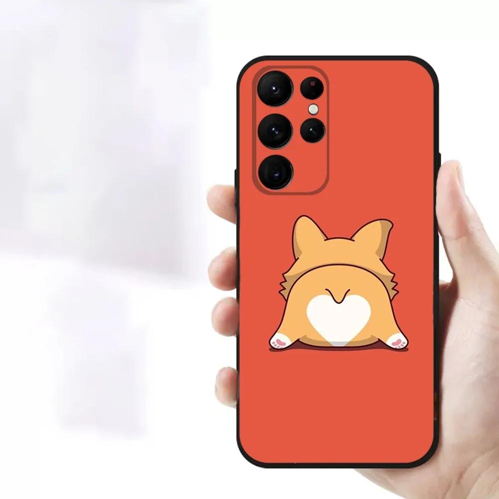 Süßer Corgi Welpe   Handyhülle Für Samsung S23,23,22,30,21,10,9,Note20 Ultra,Lite,Ultra,5G,Plus,FE,Schwarze Weiche Hülle