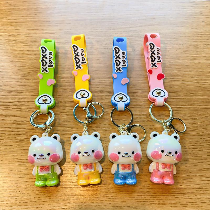 Charming Soft Pvc Bear Keychain In Blue Yellow Pink Green For Gifts