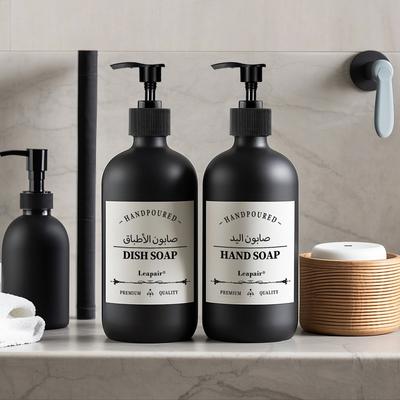 500 ml PET mattschwarze nachfüllbare Lotionsflasche, Handseife und Spülmittelspender für Duschseife, Haarpflege, mit Etikett