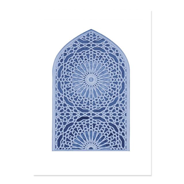 Blue Islamic Mosque Muslim Wall Posters Canvas Painting Moon Painting Wall Art Print Picture for Living Room Interior Home Decor
