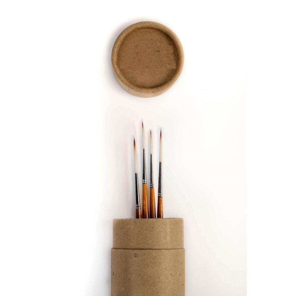 Fine Detailing Brush Set for Painting - Long Liner Rigger Set of 4 With Holder for Acrylic, Oil, Watercolor & Gouache