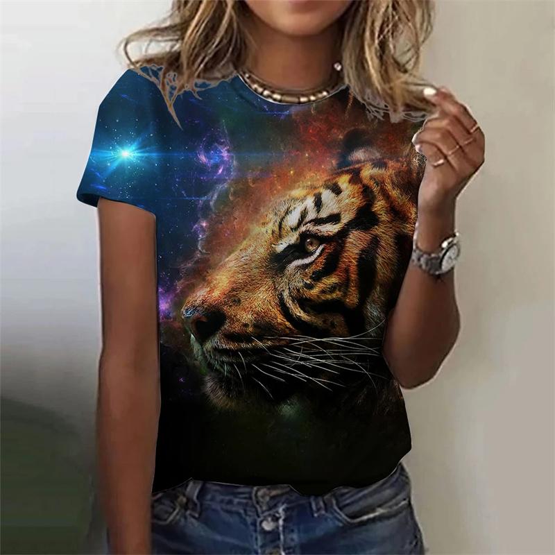 Damen T-Shirt mit Fierce Tiger Grafik 3D Gedruckte T-Shirts Kurzarm Sommer T-Shirts