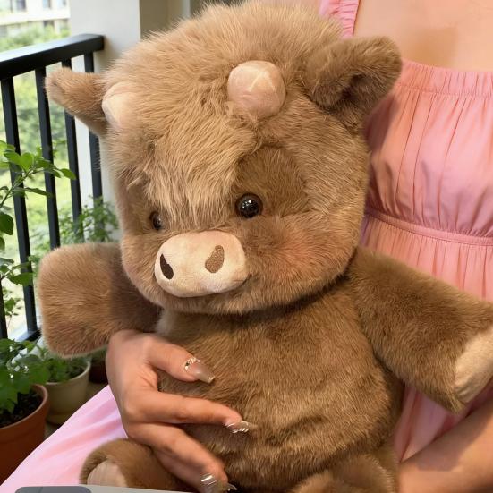 Running Highland Cow Plush Toy 45cm Cute Stuffed Animal Panda Huggable Pillow Birthday Gift for Kids Adults Home Office Decor