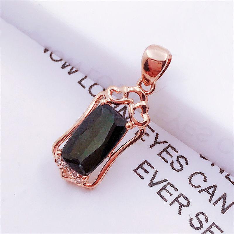 Purple Gold Square Greenstone Pendant Women'S Glossy Diamond-Plated Rose Gold Color Gold Necklace