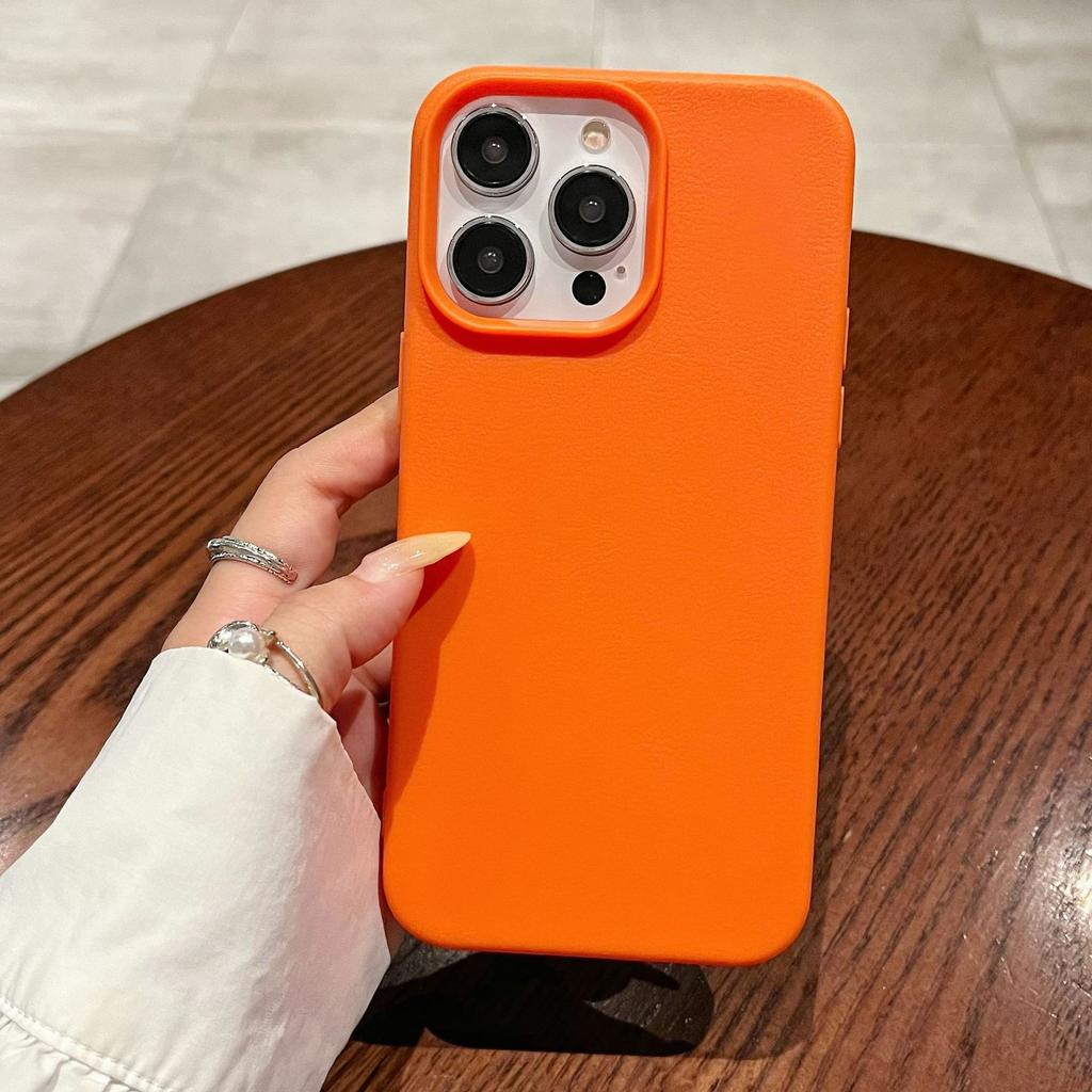 Niche High End Sense Suitable for IPhone17promax Solid Color Leather Pattern Apple 16 Mobile Phone Case 13 12 Soft Shell 11