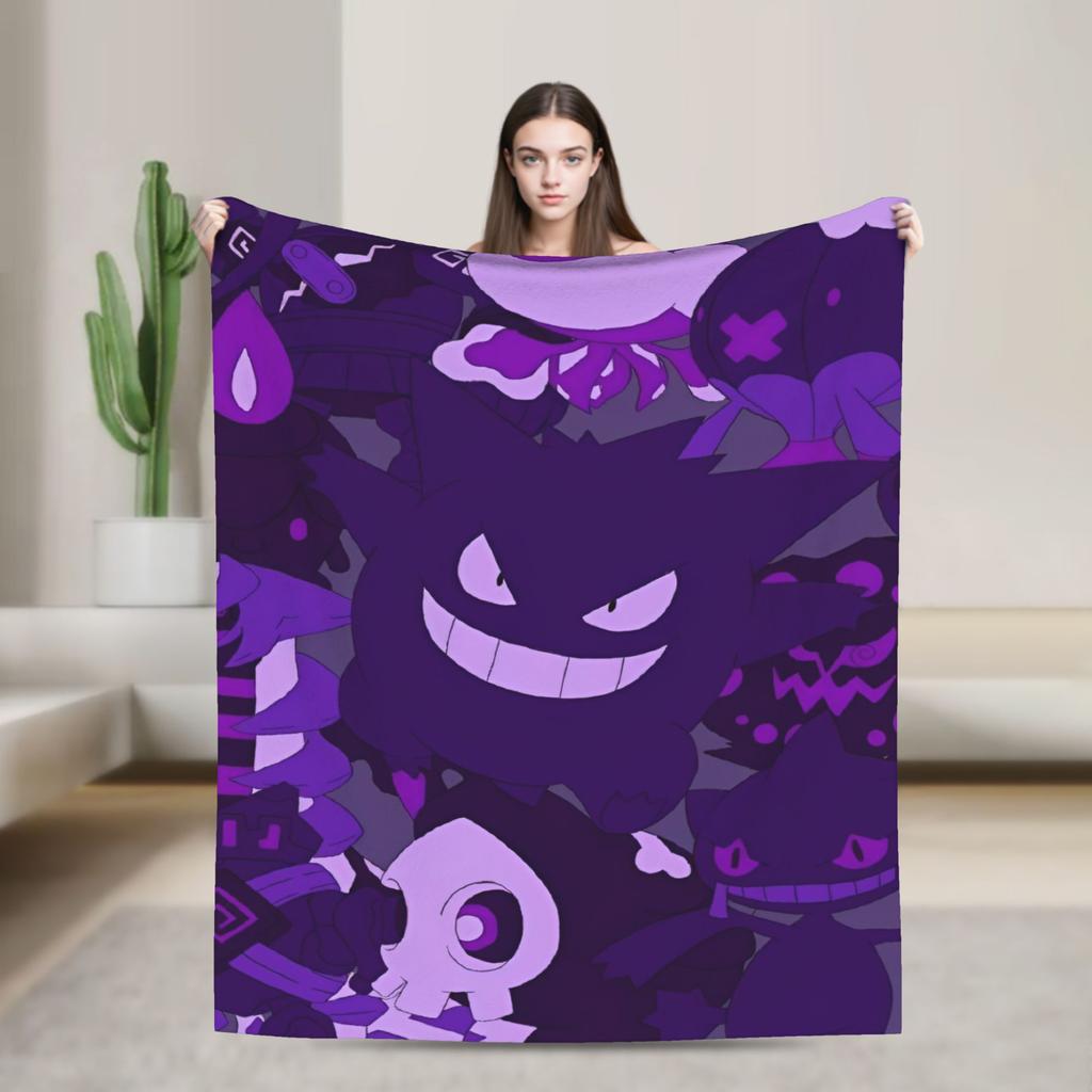 Anime Gengar Dark Pattern Blankets Quality Warm Pokemoned Throw Blanket Spring Decorative Bedroom Print Bedspread