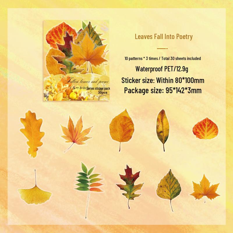 ZABC Осенние Листья Ретро Коллаж Наклейки: Материалы для DIY-журналинга - 6 стилей