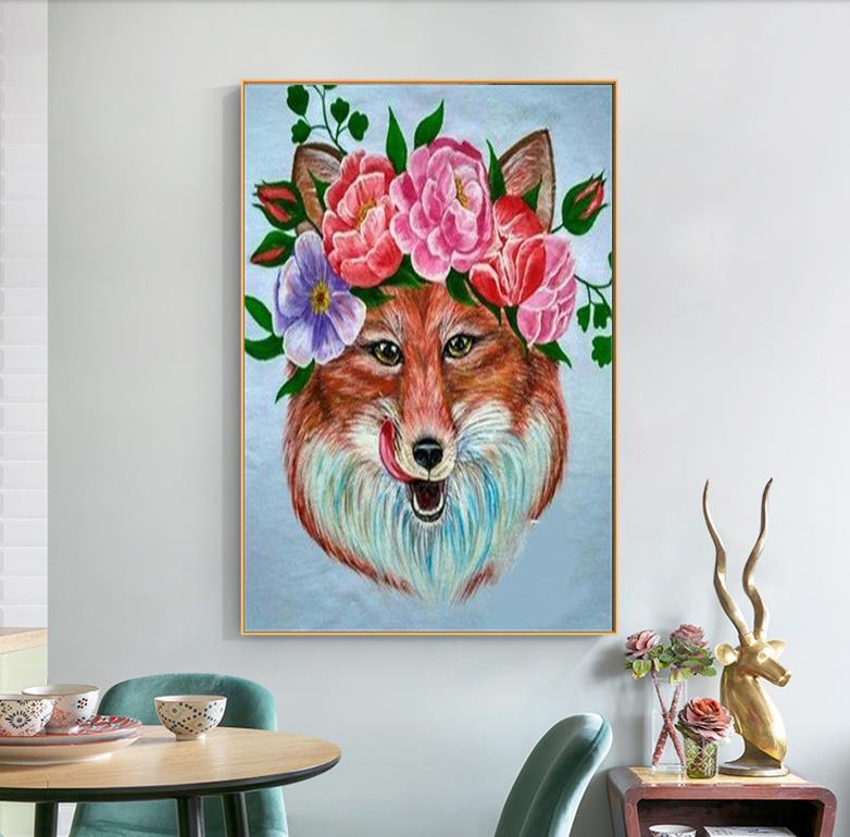 RUOPOTY Painting By Numbers Fox Animal Wall Art Unique Gift On Canvas Acrylic Picture By Numbers Flower For Living Room