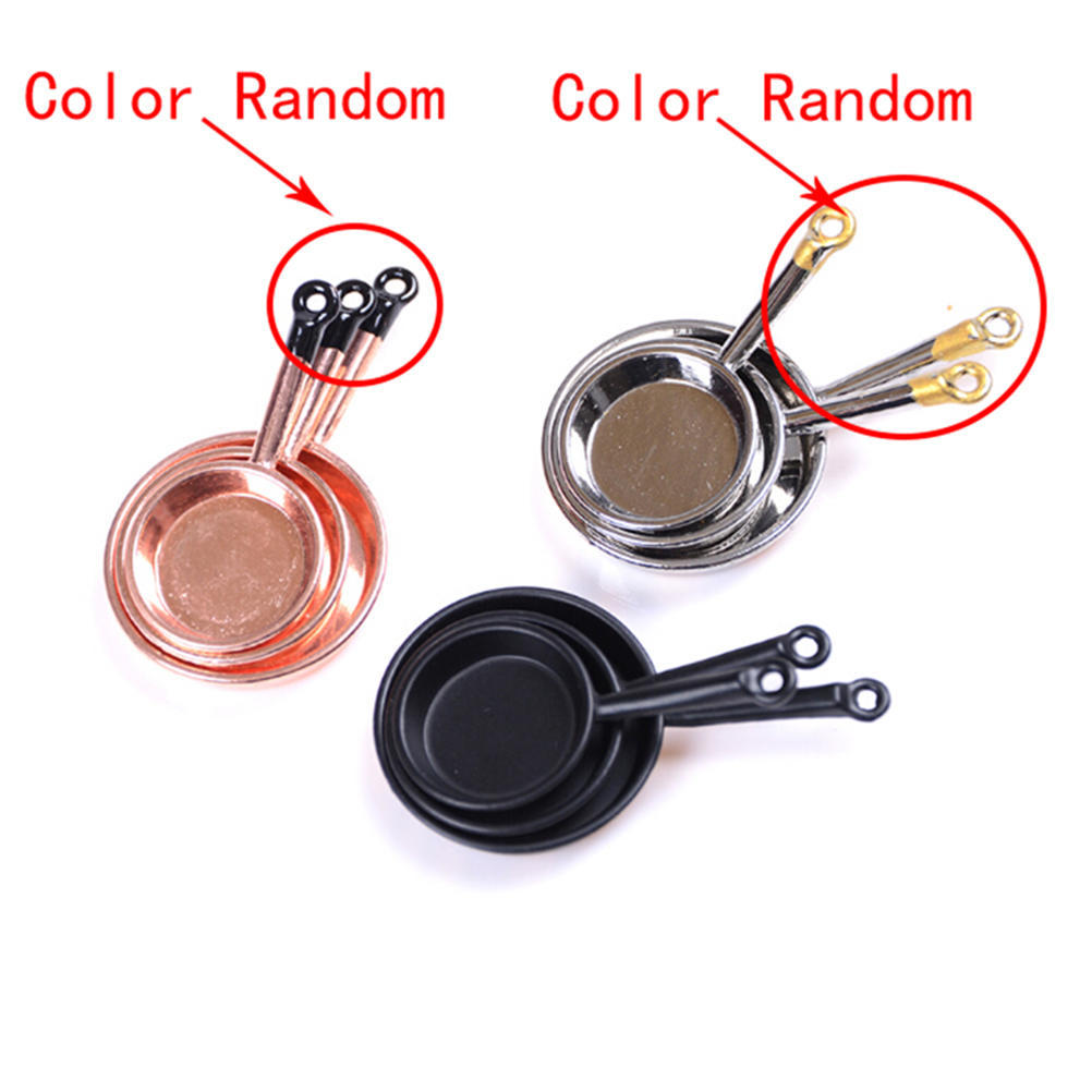 3 Pcs Dollhouse Mini Metal Frypan Frying Pans Cooking Pot Cookware Toy
