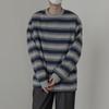 Spring and Autumn New Men's Temperament Casual Round Neck Long-sleeved T-shirt Striped Loose Long-sleeved Sweatshirt Niche Striped Color Matching