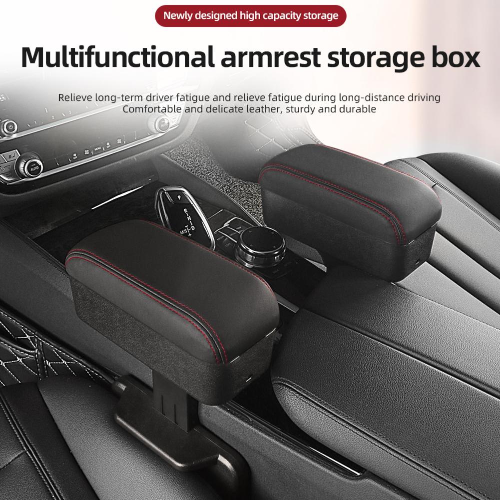 Car Armrest Center Console Organizer with Retractable Cup Holder Adjustable Forward and Back for Manual Gear Large Storage Box