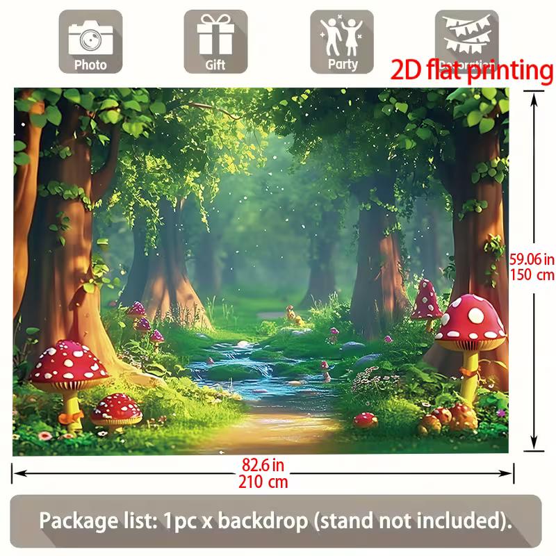 

2D Enchanted Mushroom Backdrop Cartoon Forest Kids Photo Studio Background 47.2x31.5inch/120*80cm