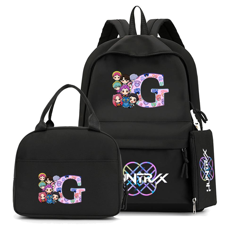 4Pcs/set 26 English Letter K-Pop Printed Backpack with Handbag Pencil Case for Teenager Student Boy Girl Schoolbag Bookbag Large Capacity Travel Bag