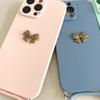 Lanyard Case For Xiaomi Redmi 15 15C 14C 13C A5 A3 Note 14 Pro 13 12 Crossbody Cord Strap Metal Butterfly Diamond Soft TPU Cover