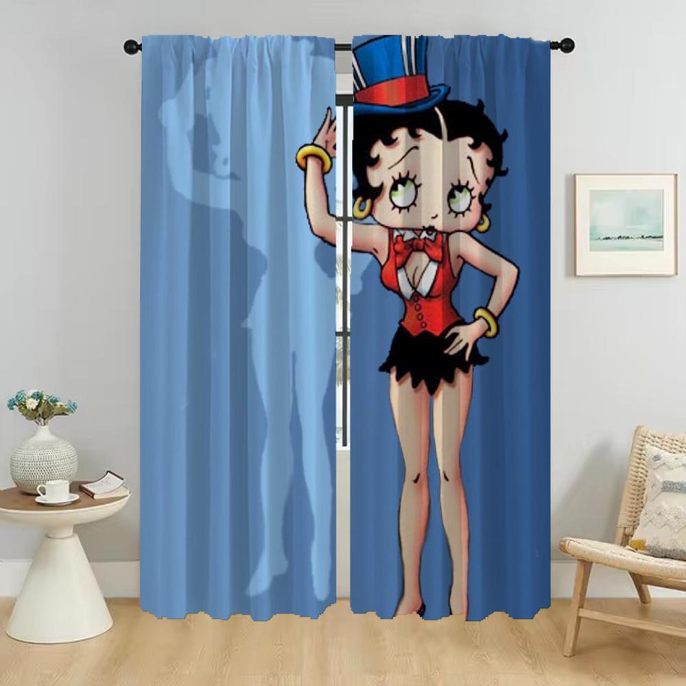 Elegant Room Curtains for Living Room Bettys Boops Window Curtain Tulle for Bedroom Home Interior Curtains 2 Pieces Partition