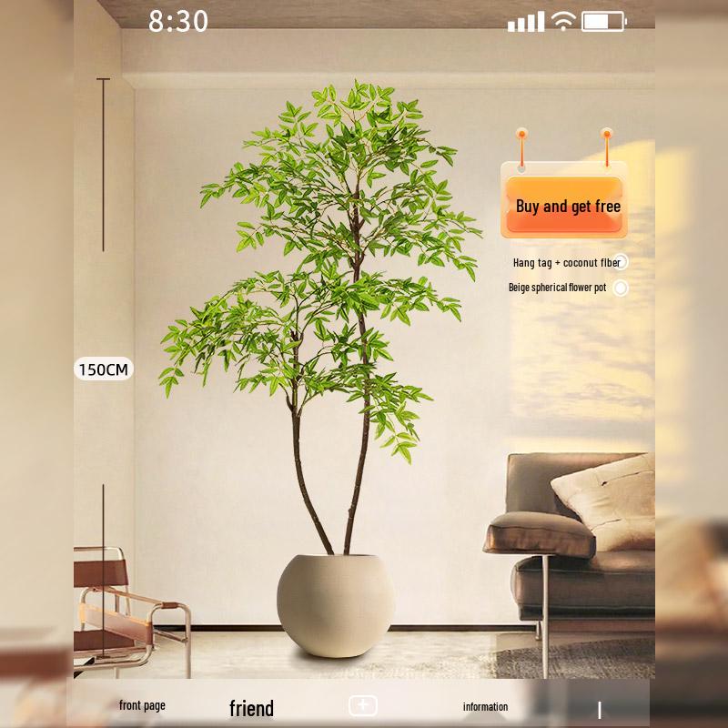 Large Indoor Potted Nandina Domestica Faux Plant - Luxury Green Décor for Living Room