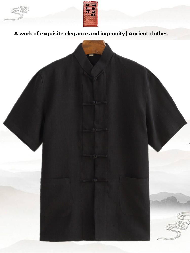 

[Популярное] Мужская летняя рубашка в стиле ретро в китайском стиле из чистого льна с короткими рукавами в стиле Тан M